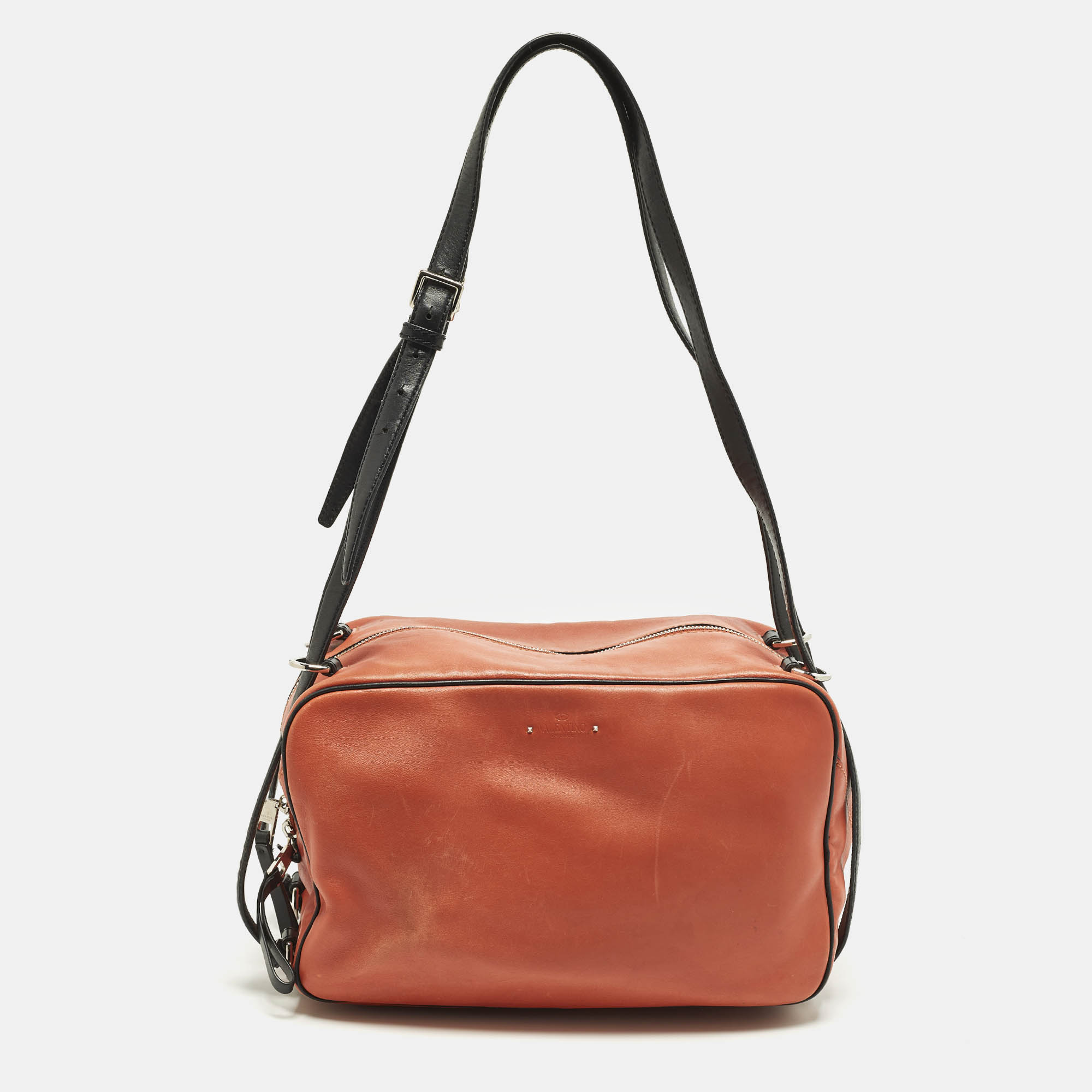 

Valentino Orange/Black Leather Duffel Bag