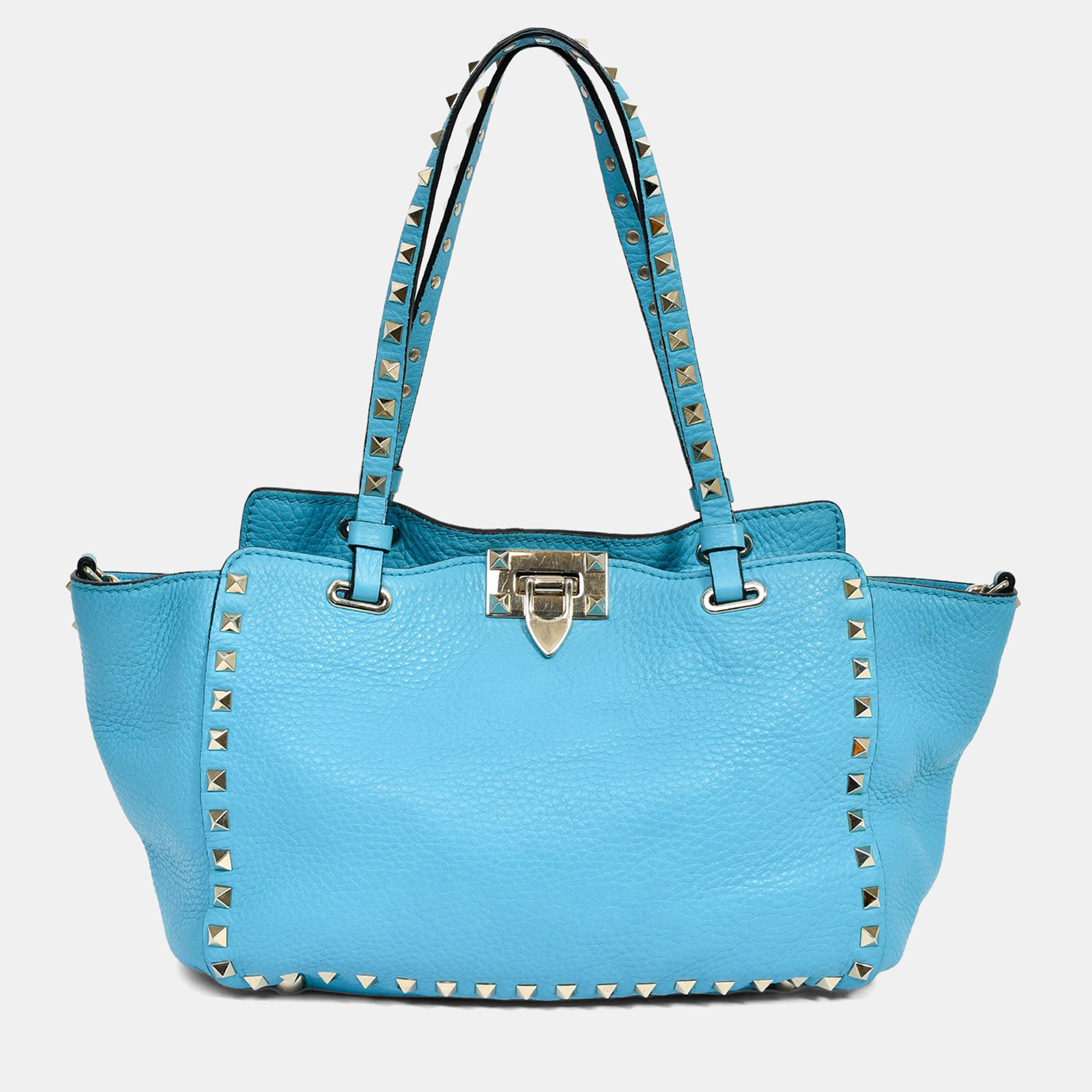 

Valentino Blue Leather Small Rockstud Trapeze Tote with Strap