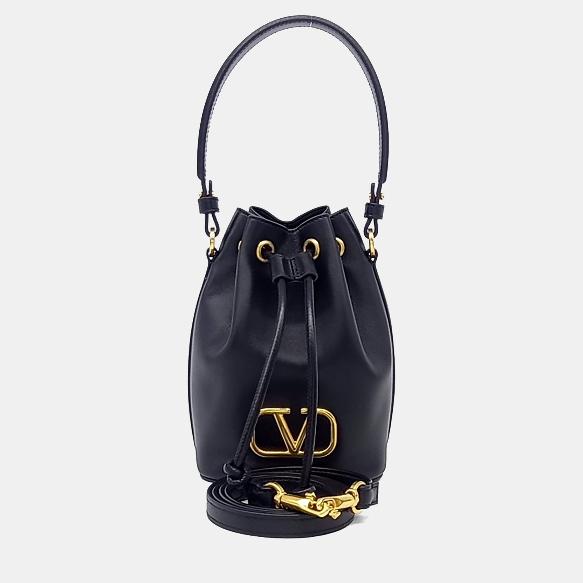 

Valentino Black Leather V-Logo Signature Bucket Bag