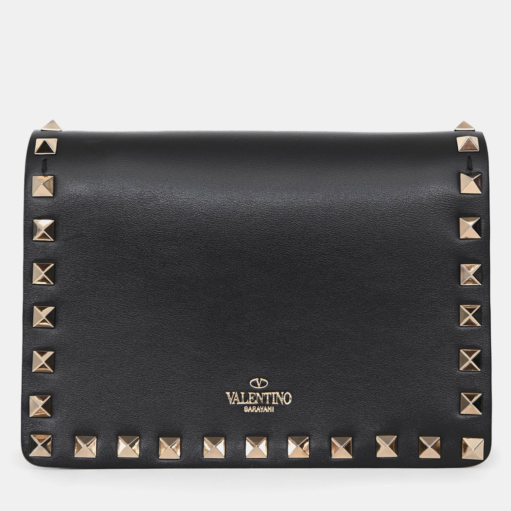 Pre-owned Valentino Garavani Black Leather Rockstud Mini Chain Pouch Bag