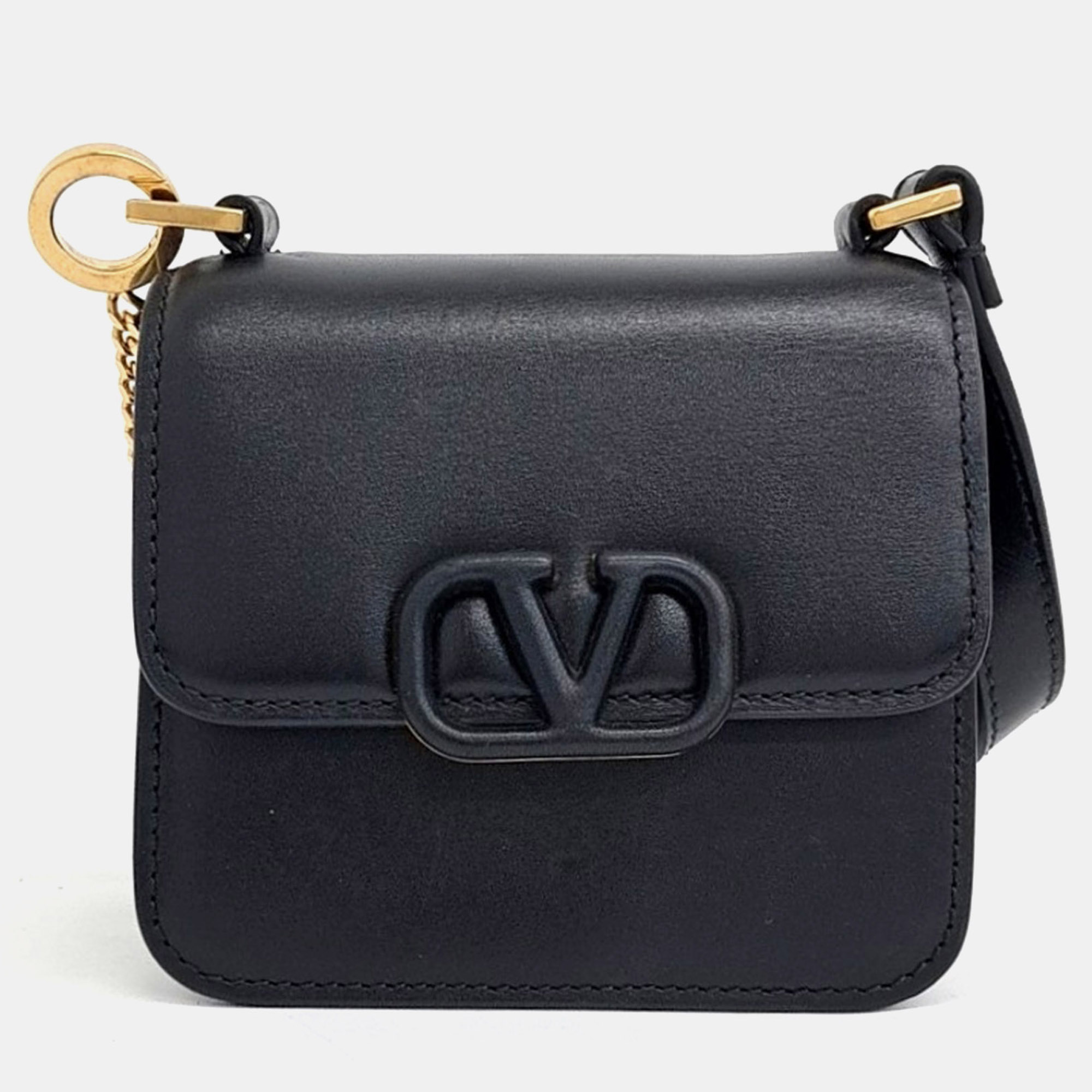 

Valentino Black Leather V-Ring Micro Crossbody Bag