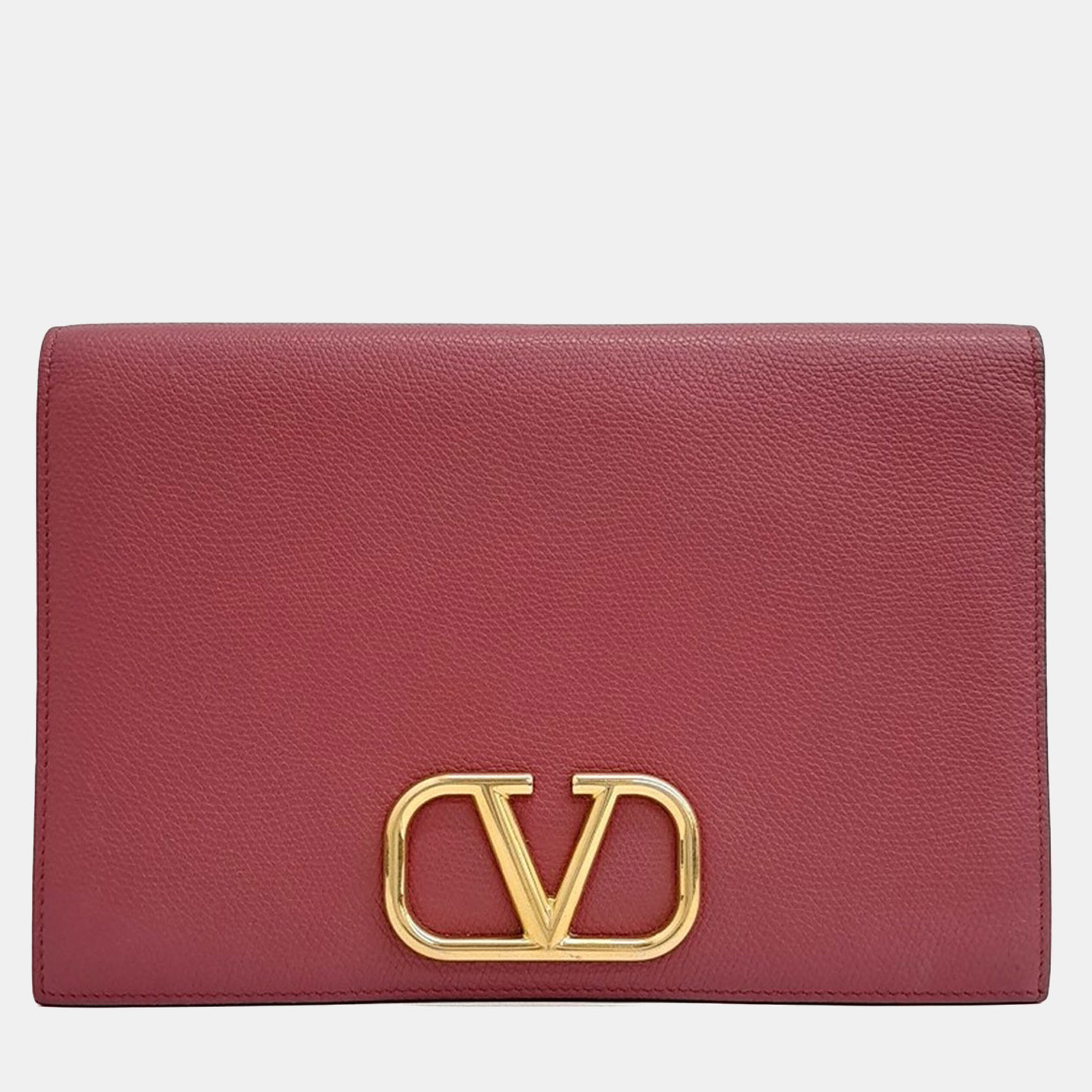 

Valentino Red Leather V-ring clutch
