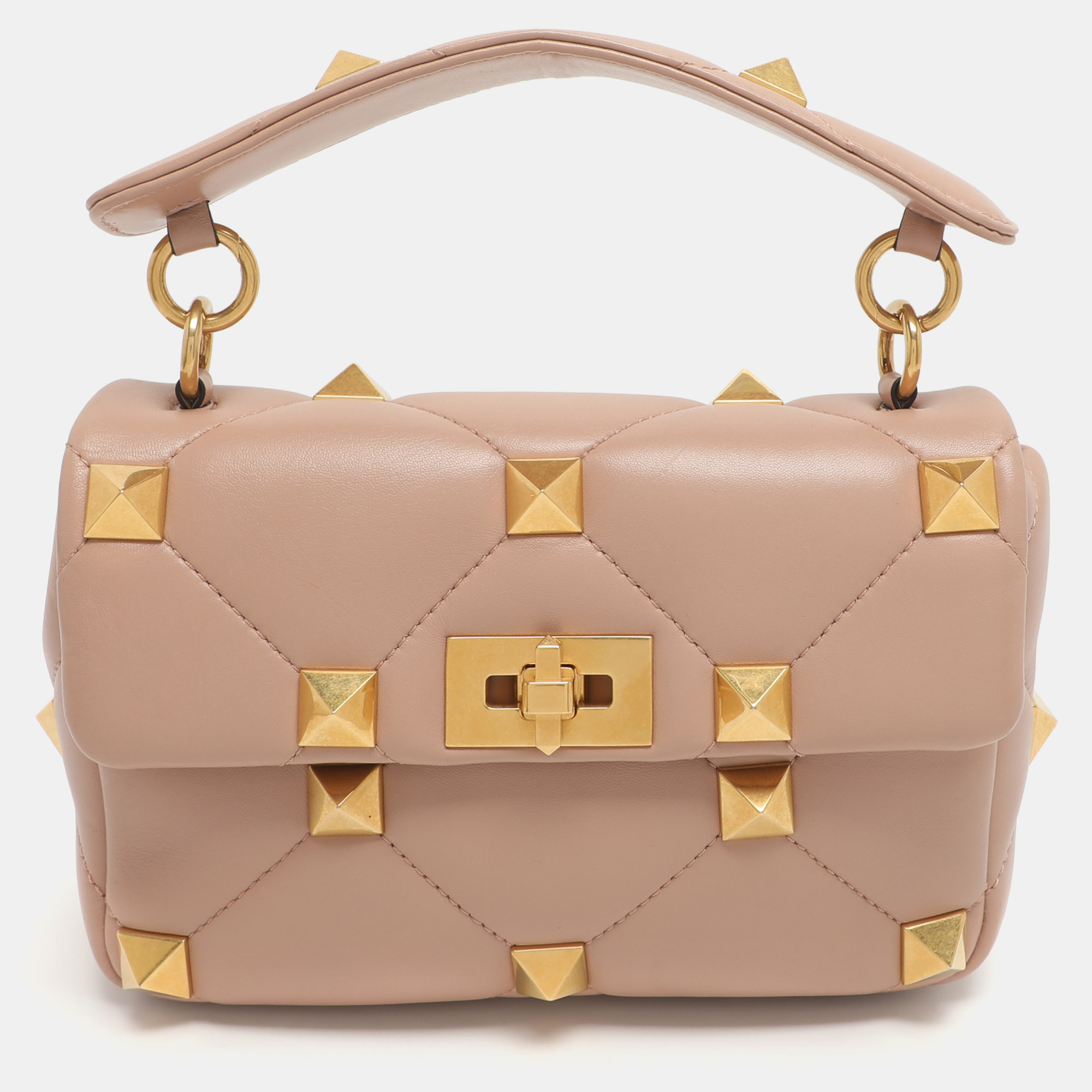 

Valentino Roman Stud  Blush Pink Quilted Leather Top Handle Bag