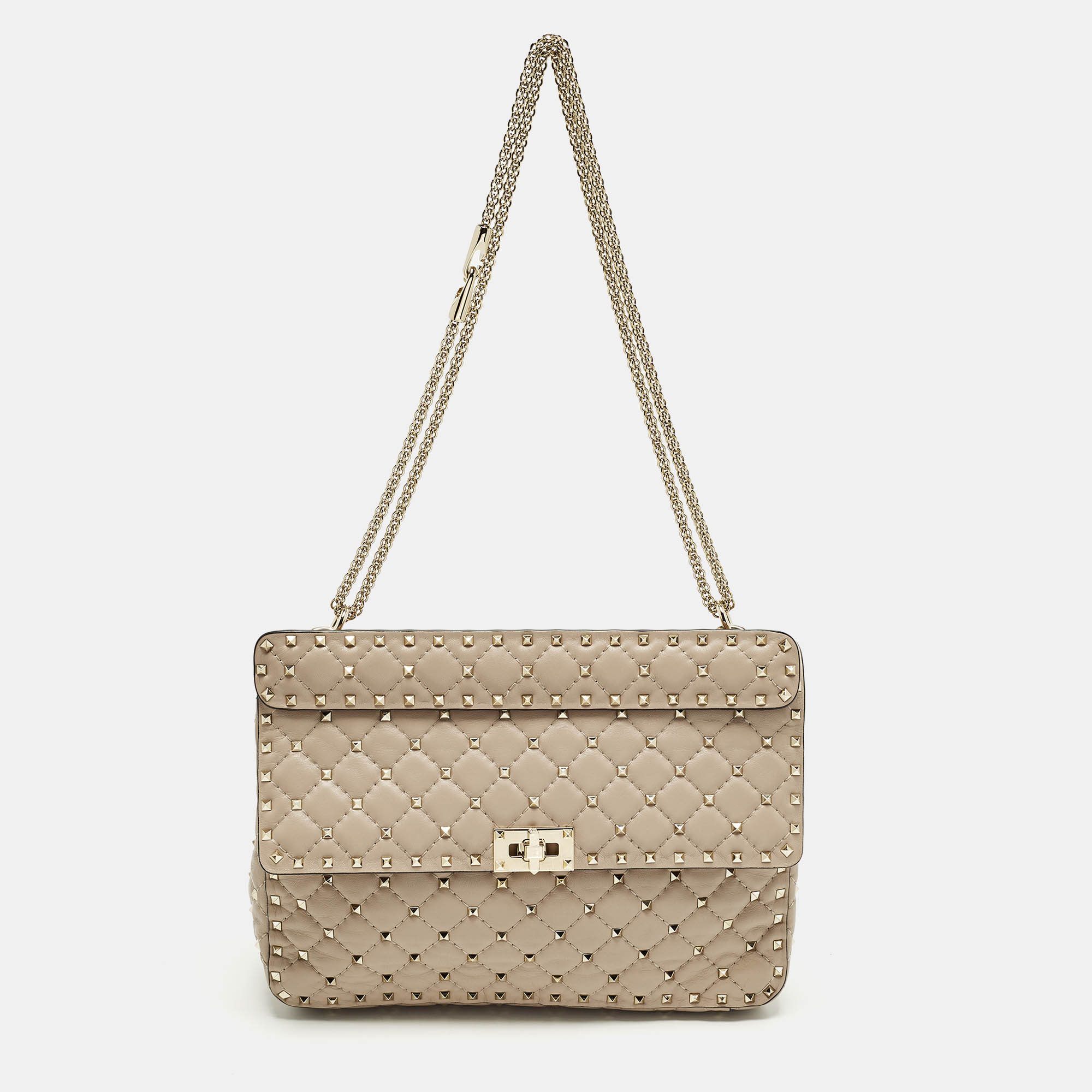 

Valentino Rockstud Spike  Poudre Pink Quilted Leather Top Handle Bag