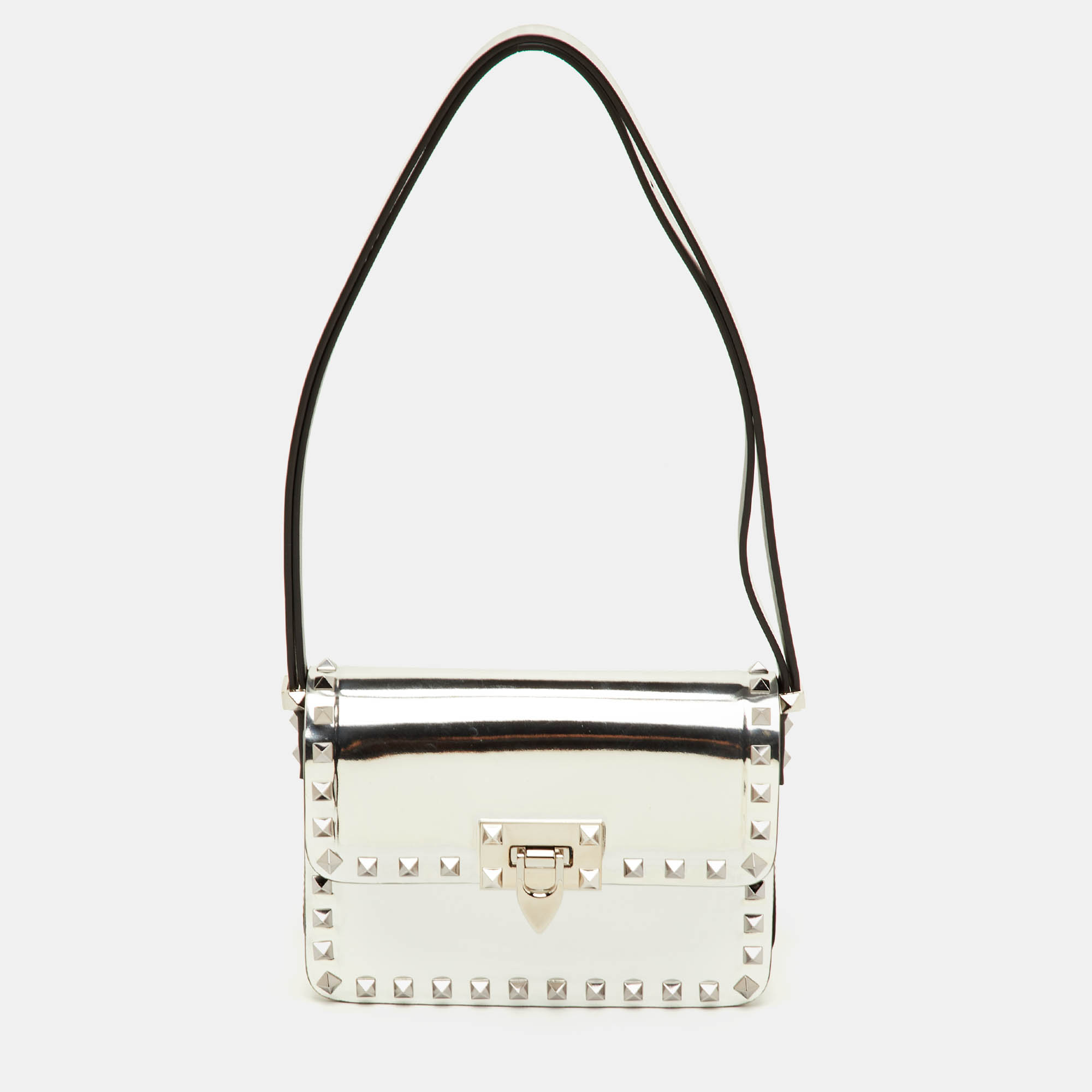

Valentino Rockstud Silver Leather Flap Shoulder Bag