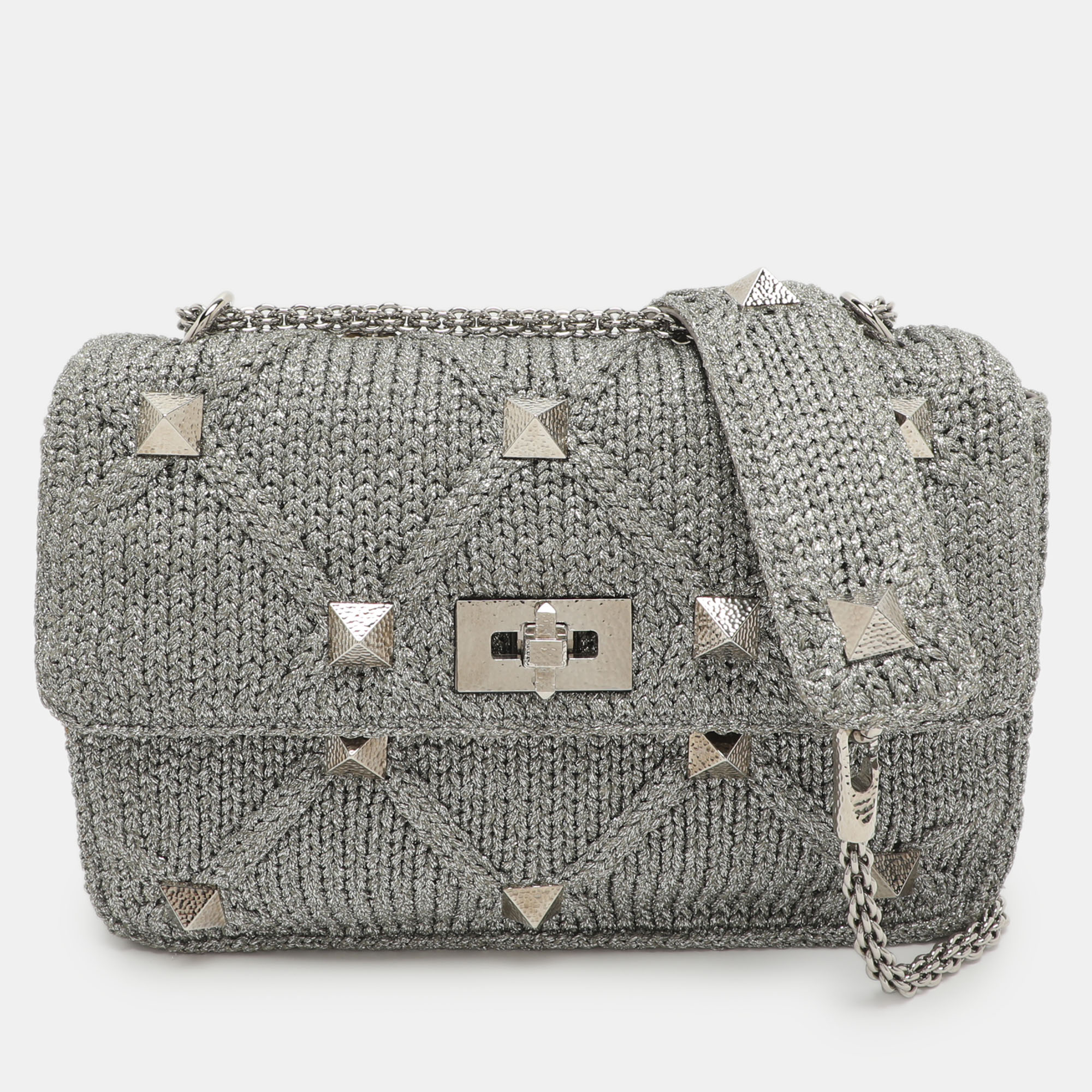 

Valentino Roman Stud Silver Crochet Shoulder Bag