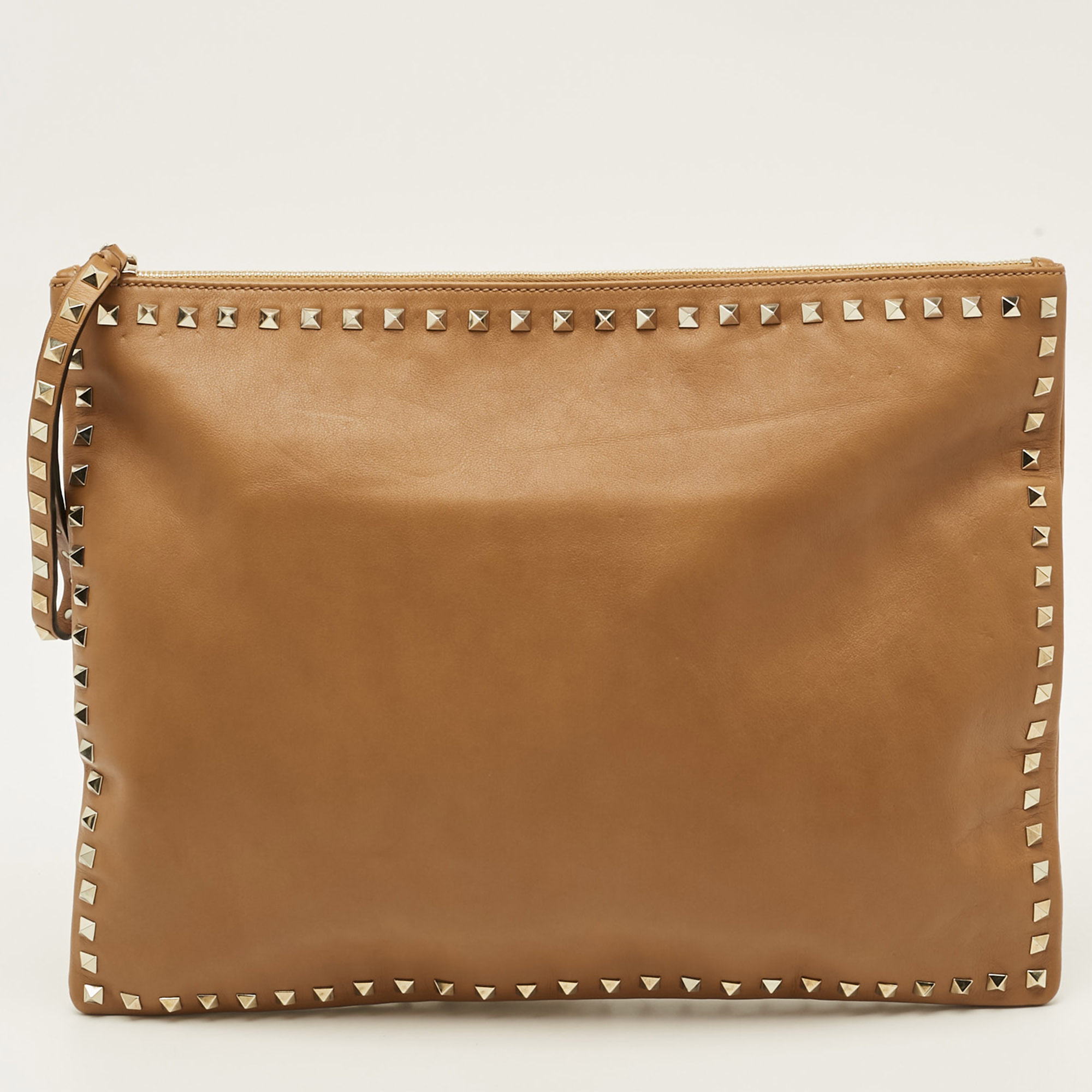 

Valentino Rockstud Brown Leather Wristlet Clutch