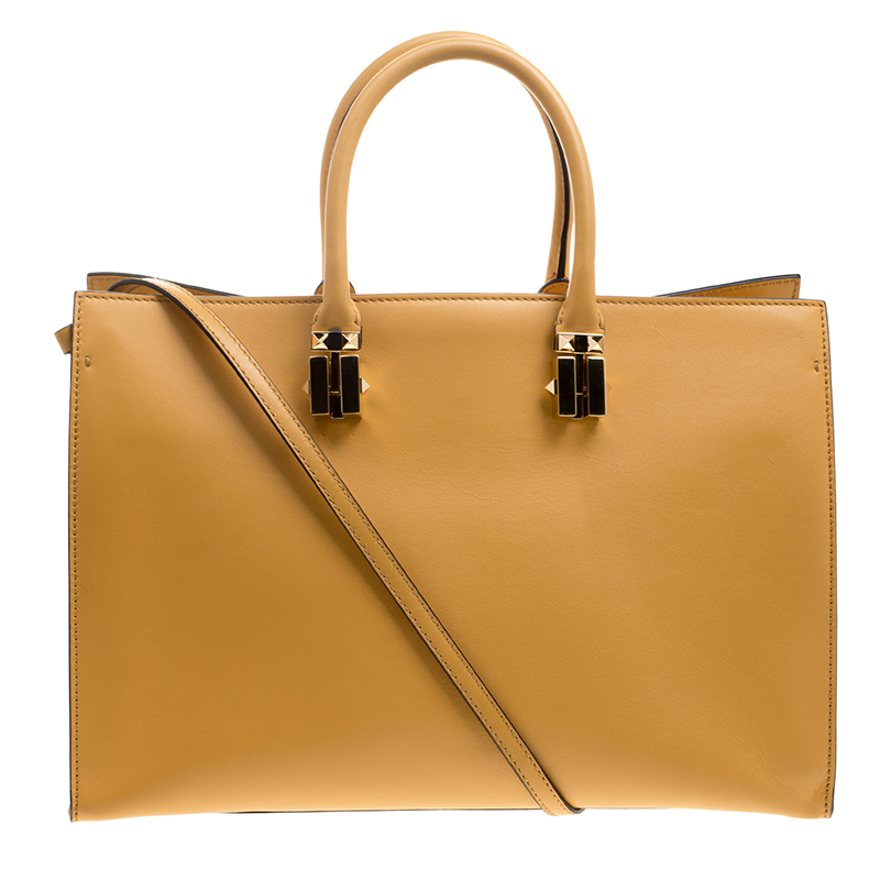 Pre Owned Valentino Mustard Leather Rockstud Tote