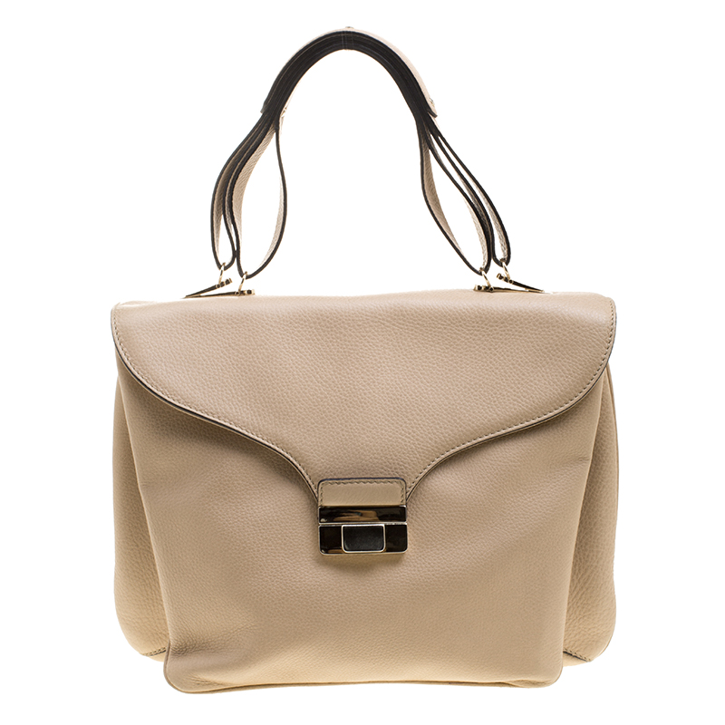 Pre Owned Valentino Beige Smooth Leather Flap Bag 