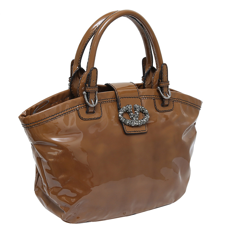 

Valentino Garavani Brown Patent Leather Shopper Tote