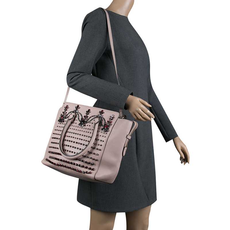 

Valentino Blush Pink Leather Jewel Embellisehed Tote