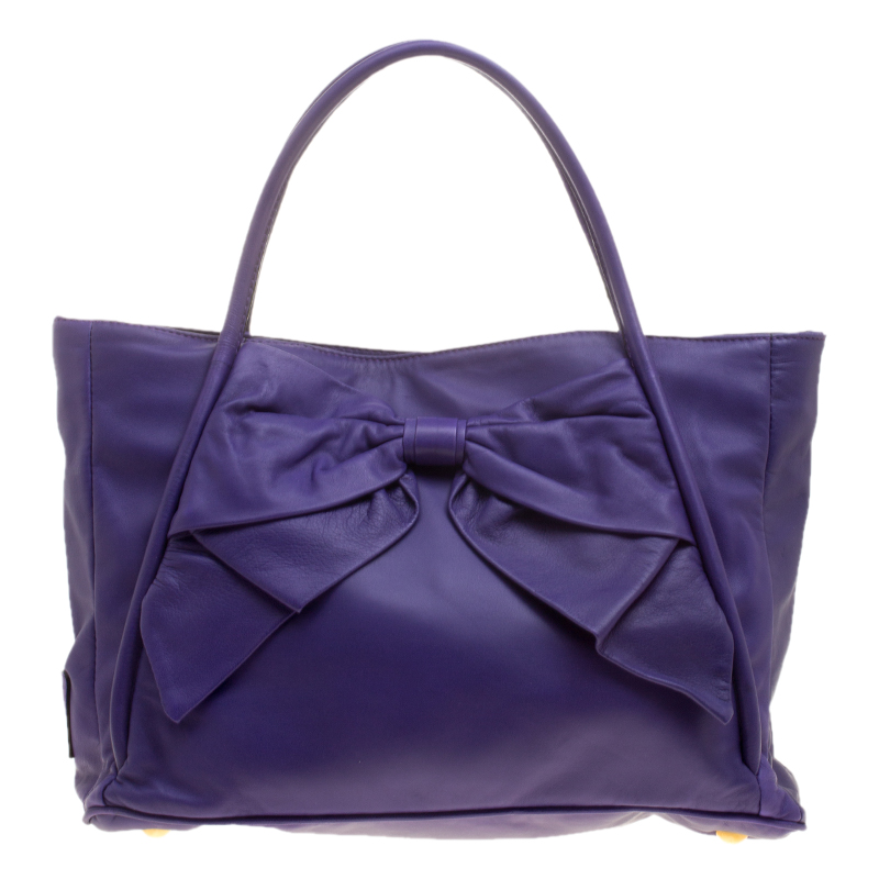 Pre Owned Valentino Purple Leather Bow Tote