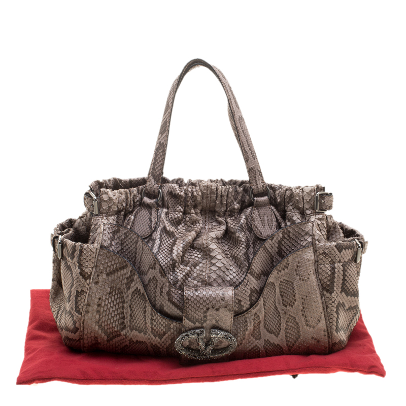 Valentino Garavani Beige/brown Python Logo Tote