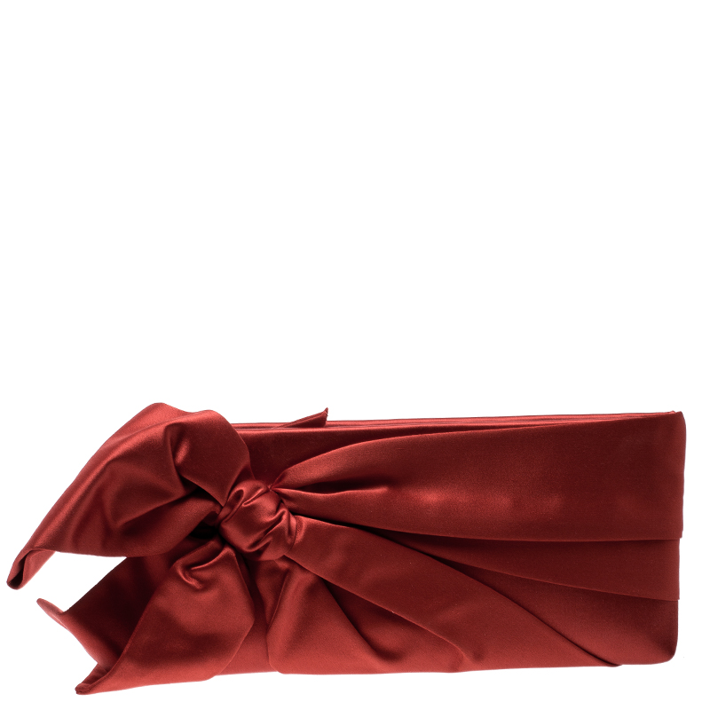 Pre Owned Valentino Red Satin Bow Clutch