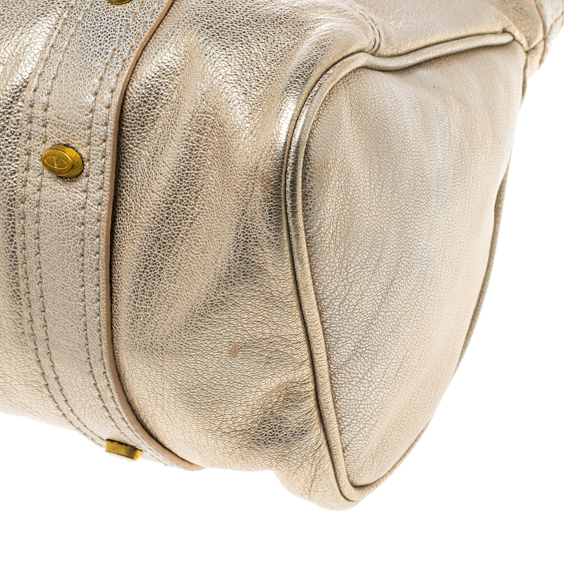 Pre-owned Valentino Garavani Gold Leather Crystal Catch Satchel