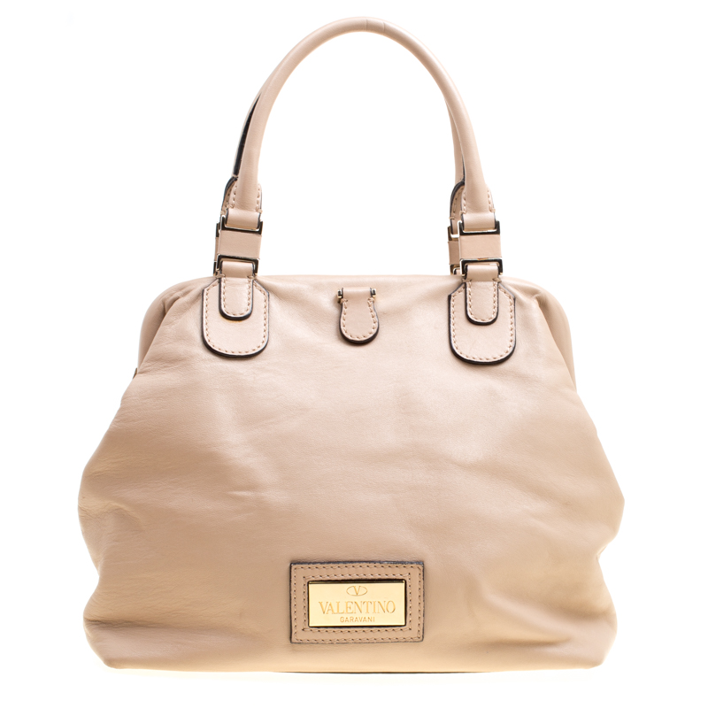 Valentino Garavani Beige/multicolor Leather Floral Applique Frame Satchel