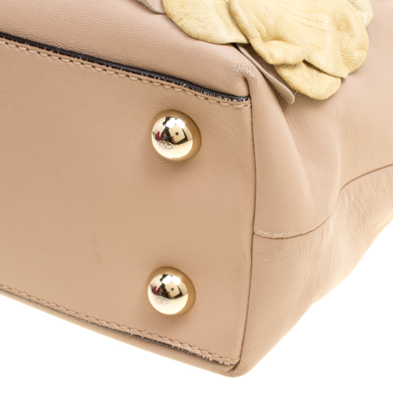 Valentino Garavani Beige/multicolor Leather Floral Applique Frame Satchel