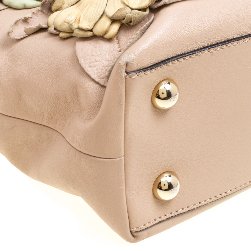 Valentino Garavani Beige/multicolor Leather Floral Applique Frame Satchel