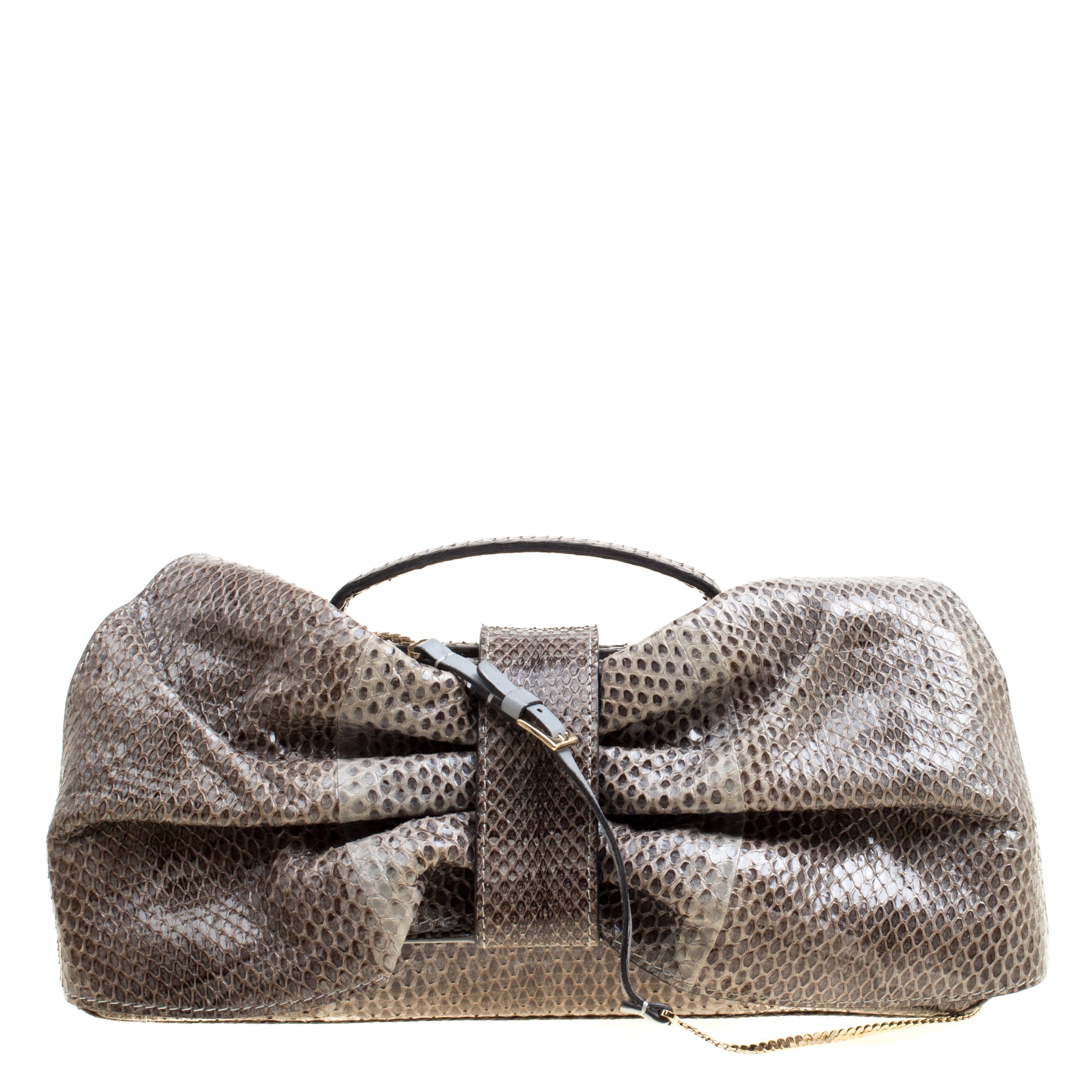مملوكة مسبقًا Valentino Grey Python Bow Clutch