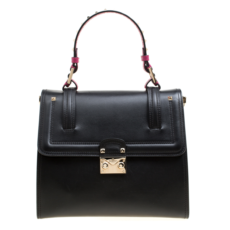 Pre Owned Valentino Black Leather Rockstud Cabana Top Handle Bag