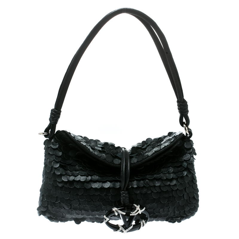 Pre Owned Valentino Black Leather Shoulder Bag