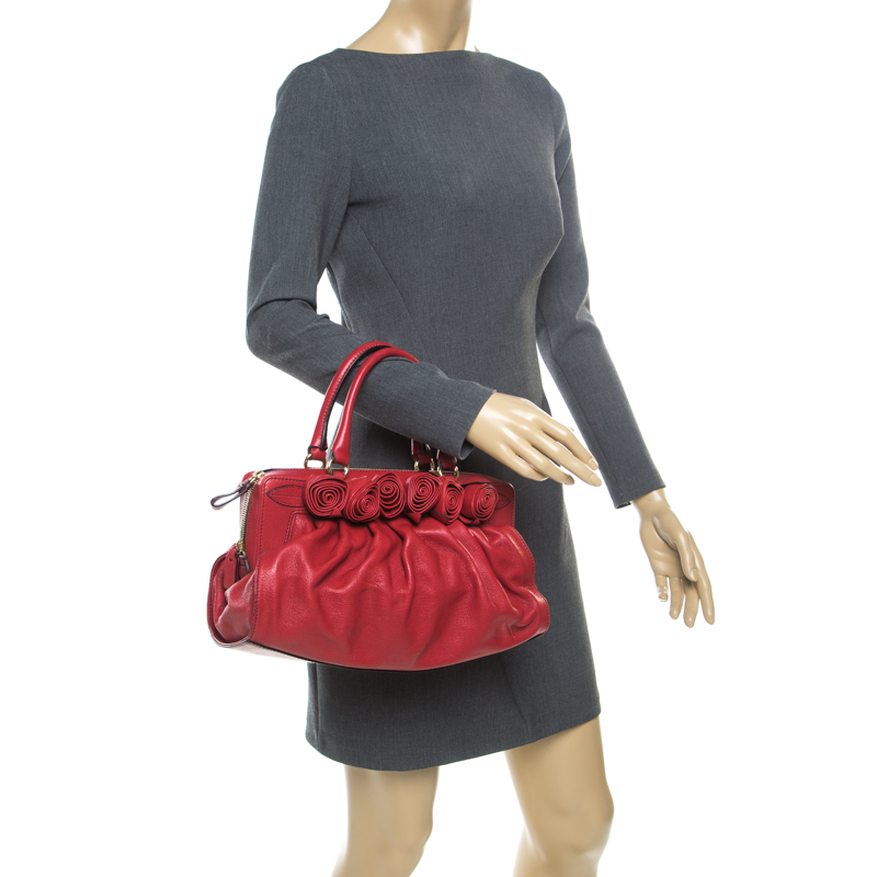

Valentino Red Leather Lacca Fleur Frame Satchel