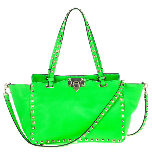 Pre Owned Valentino Green Rockstud Mini Tote