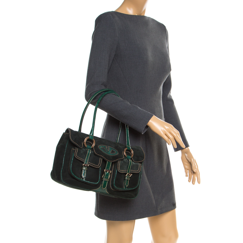 

Valentino Green Suede and Lizard Satchel