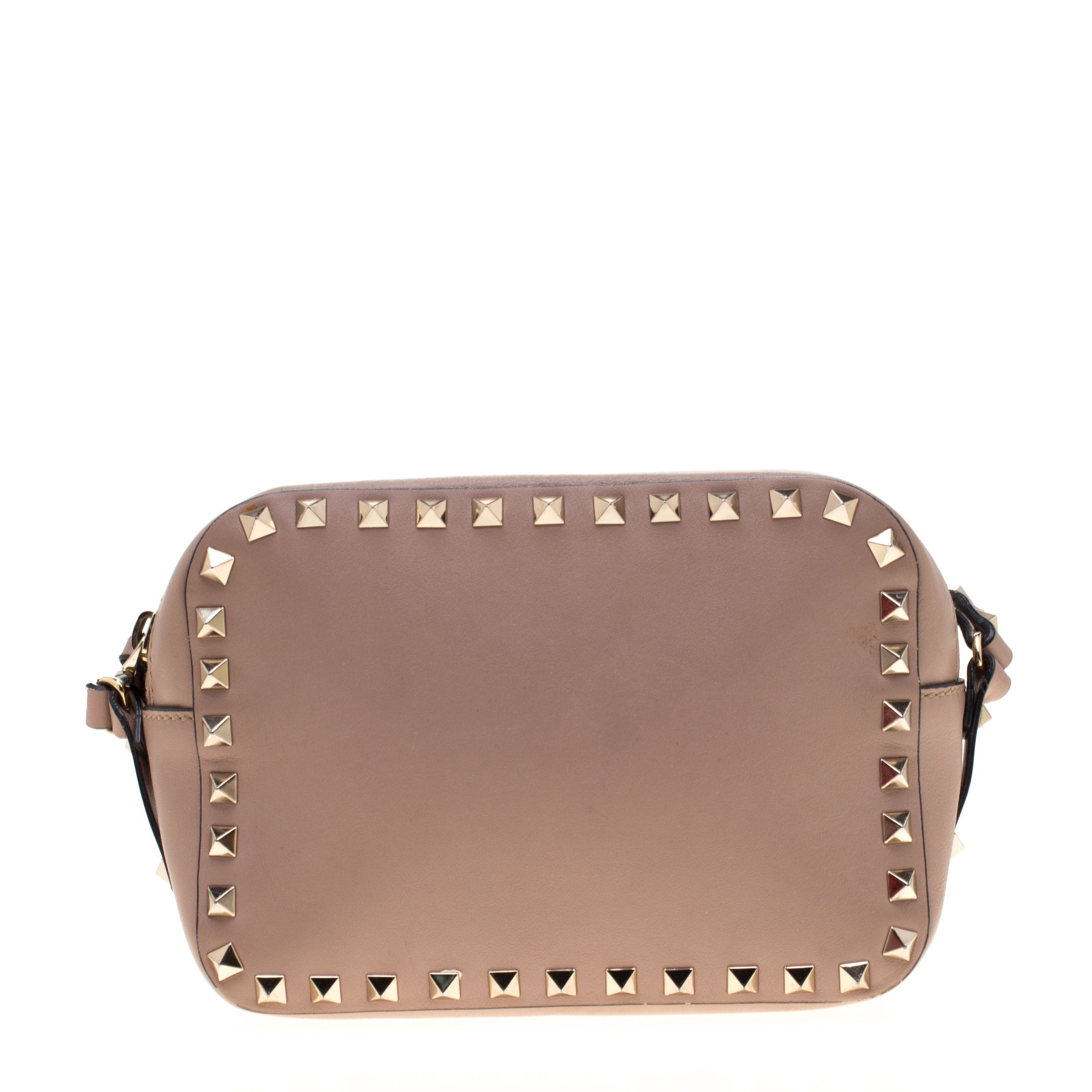 Pre Owned Valentino Dark Beige Leather Rockstud Camera Crossbody Bag