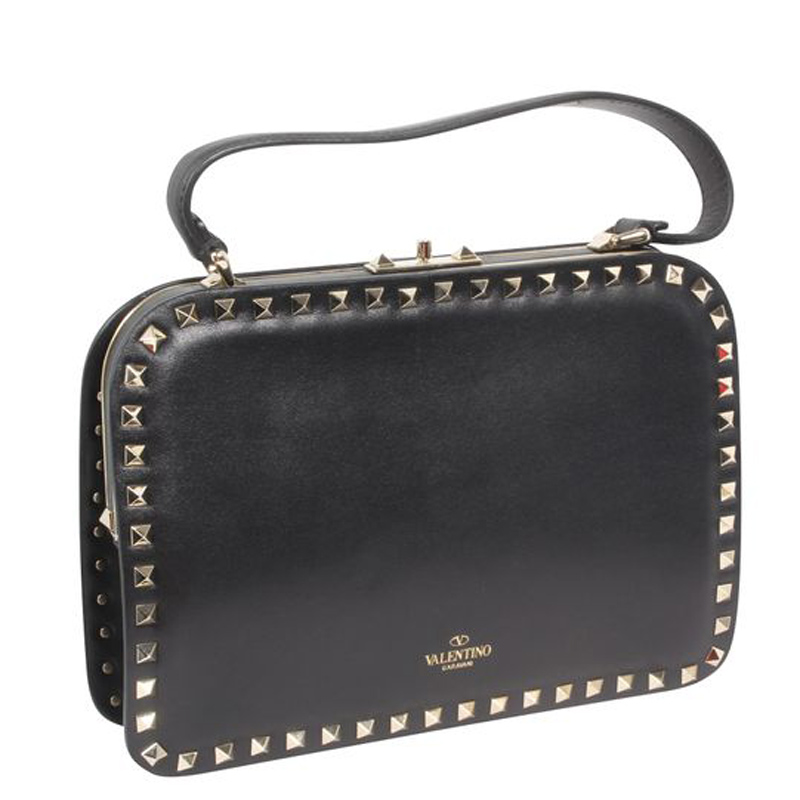 

Valentino Black Leather Rockstud Top Handle Bag