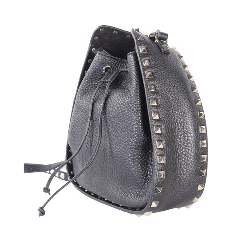 

Valentino Black Leather  Rockstud Bucket Bag