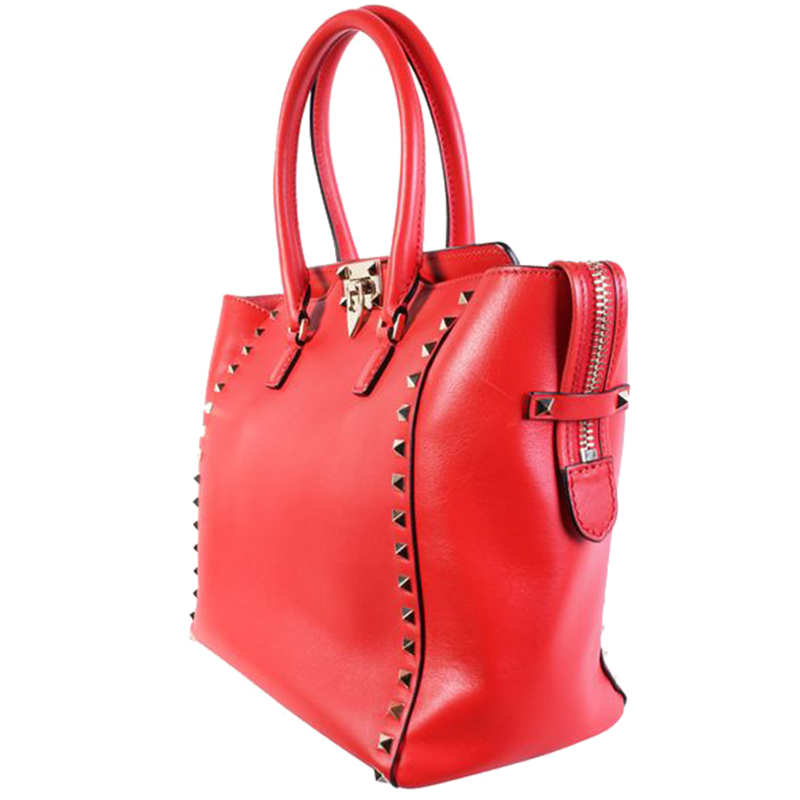 

Valentino Red Leather Rockstud Tote