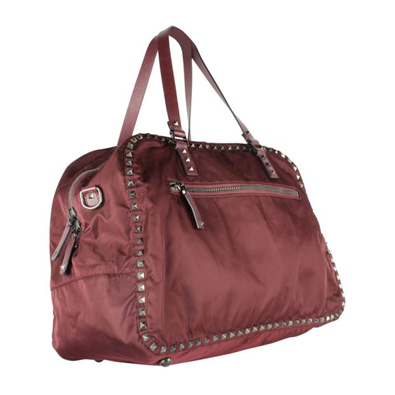 

Valentino Burgundy Nylon Studded Travel Bag