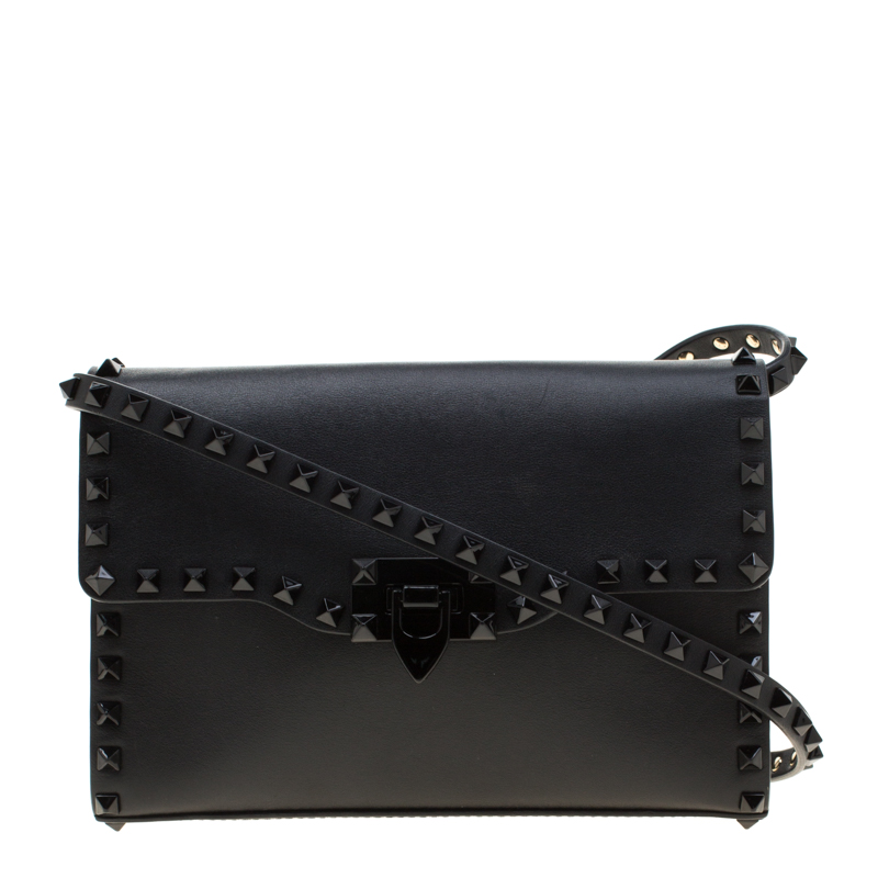 Pre Owned Valentino Black Leather Small Rockstud Shoulder Bag