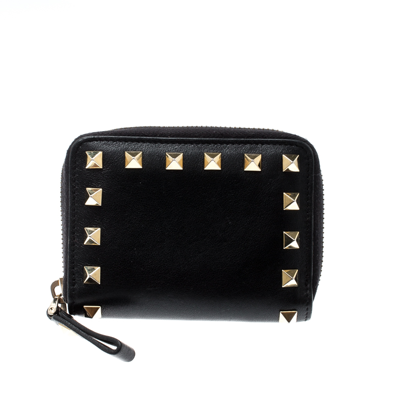 Pre Owned Valentino Black Leather Rockstud Coin Purse