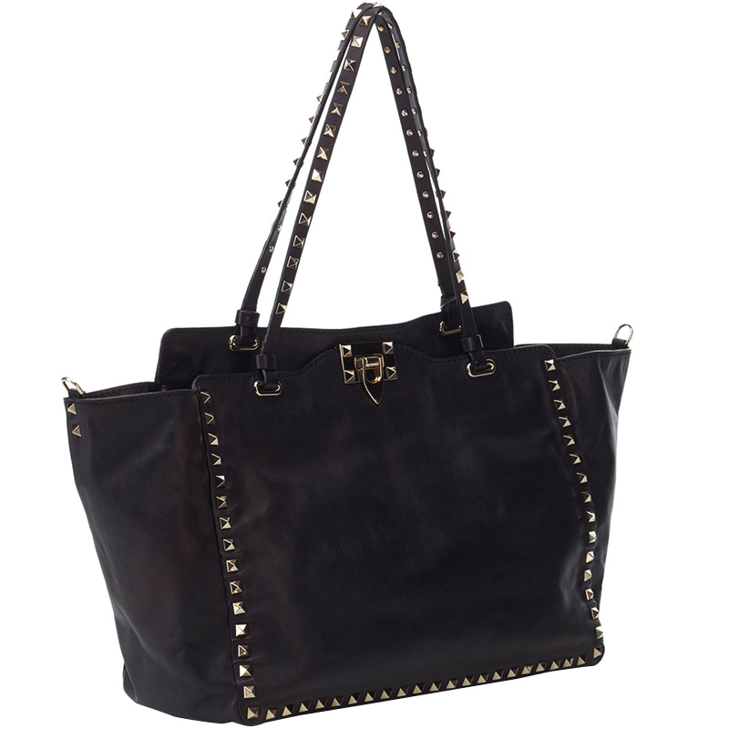 

Valentino Black Leather Rockstud Tote