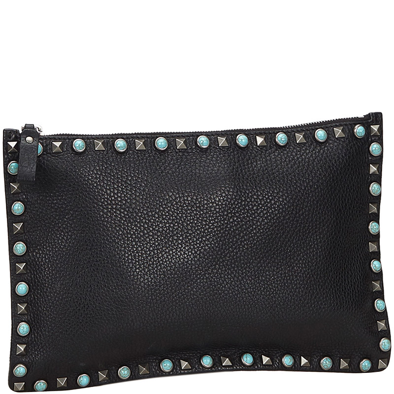 

Valentino Black Leather Rockstud Clutch Bag