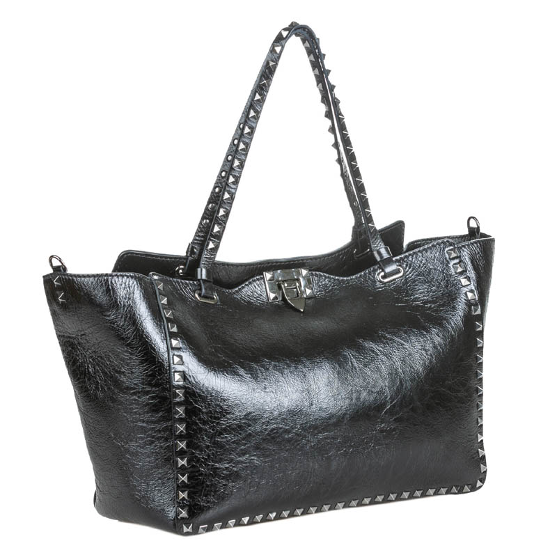 

Valentino Black Leather Rockstud Tote