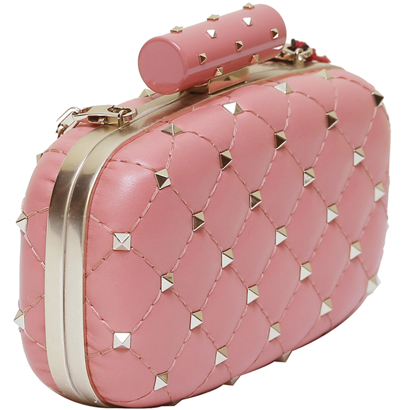 

Valentino Nude Pink Quilted Leather Rockstud Spike Minaudiere Clutch