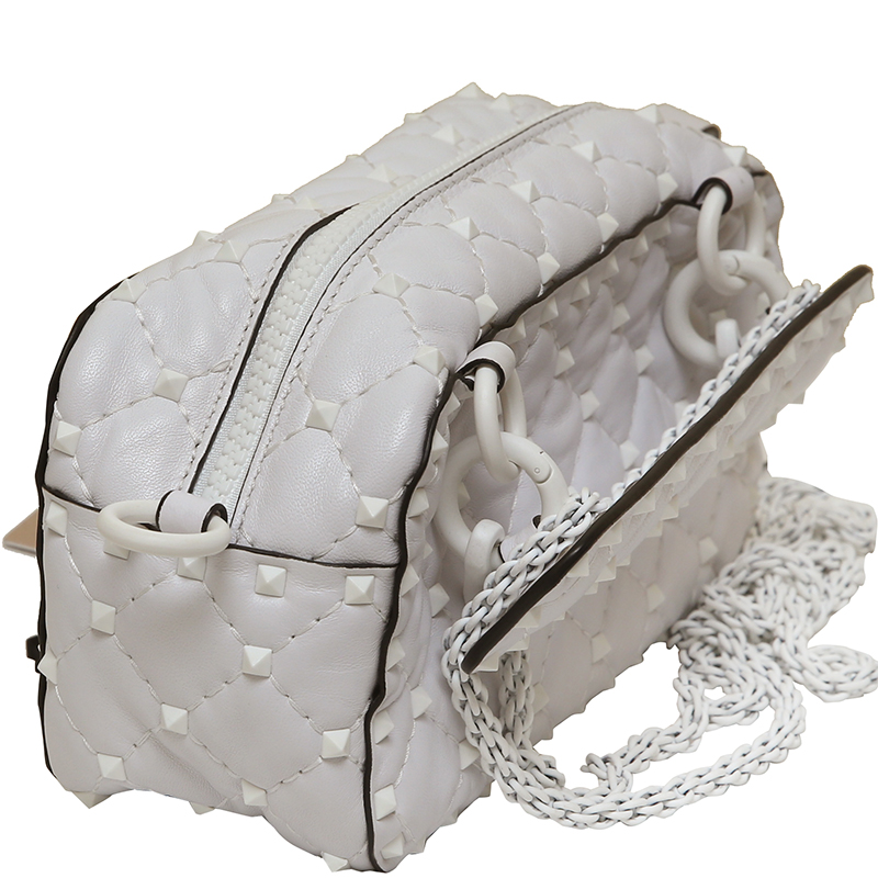 

Valentino White Quilted Leather Free Rockstud Spike Camera Bag