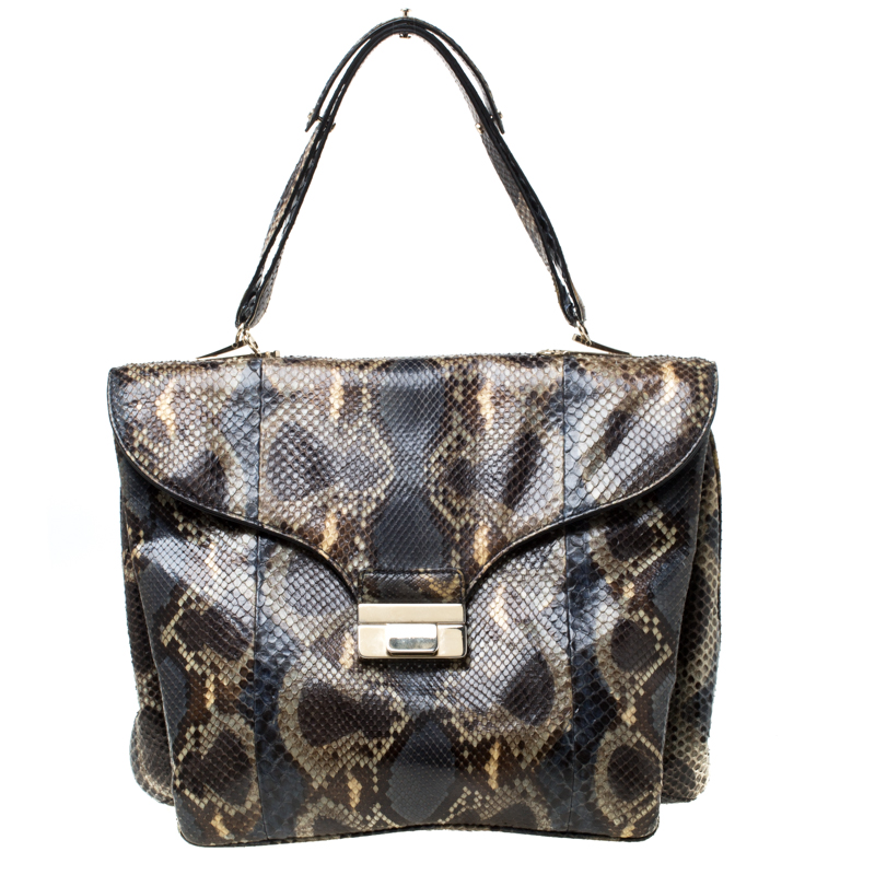 Pre Owned Valentino Multicolor Python Triple Compartment Shoulder Bag