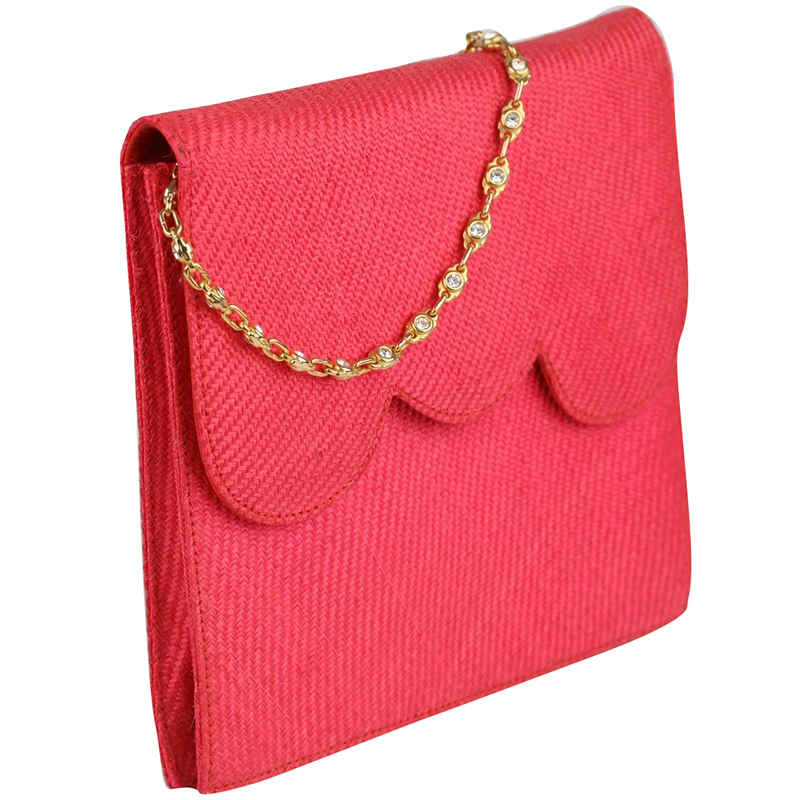 

Vintage Pink Raffia Chain Shoulder Bag
