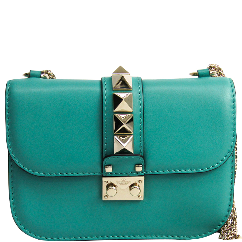 Valentino Emerald Green Leather Garavani Rockstud Lock Shoulder Bag Valentino The Luxury Closet