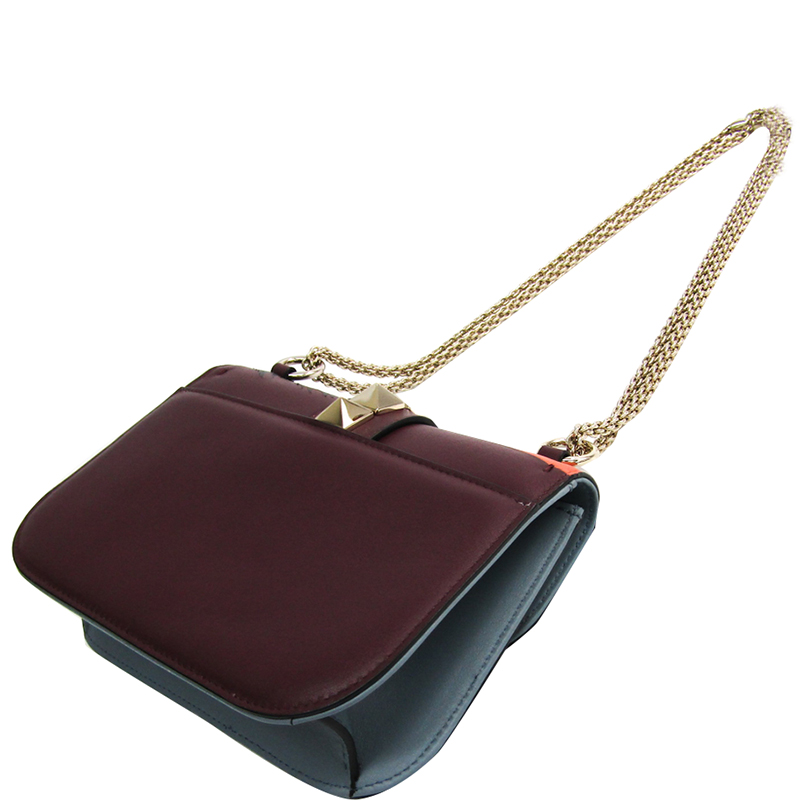 

Valentino Orange/Black Leather Garavani Rockstud Lock Palm Tree Shoulder Bag