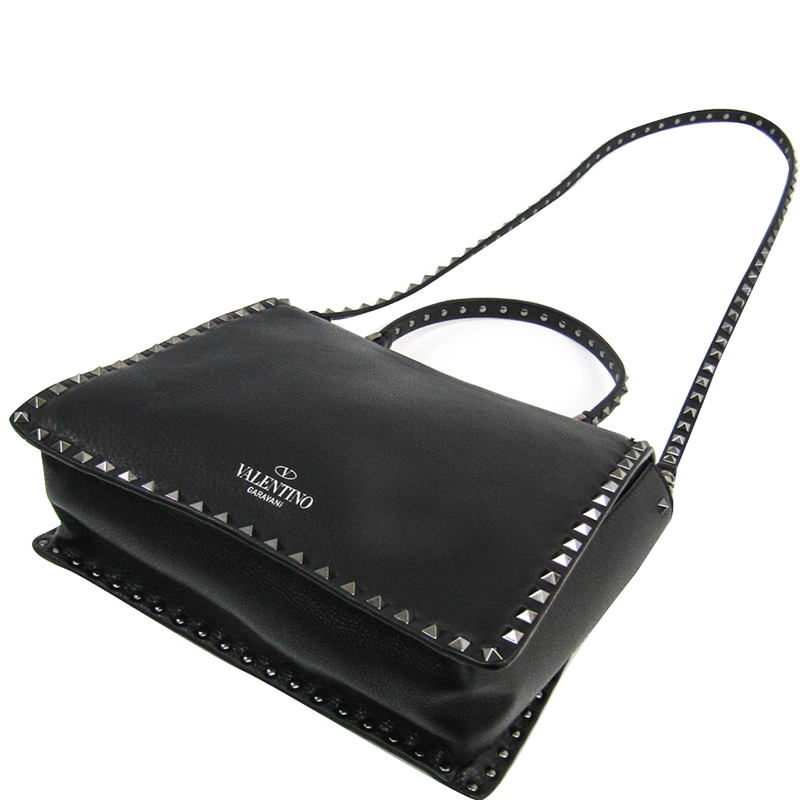 

Valentino Black Leather Garavani Rockstud Lock Shoulder Bag
