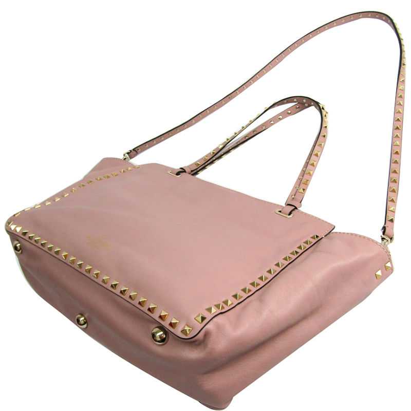 

Valentino Pink Leather Rockstud Trapeze  Tote Bag