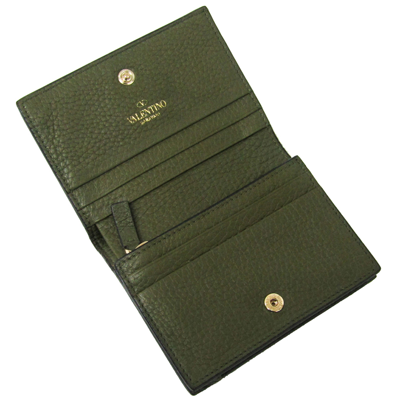 

Valentino Khaki Leather Garavani Rockstud Wallet, Green
