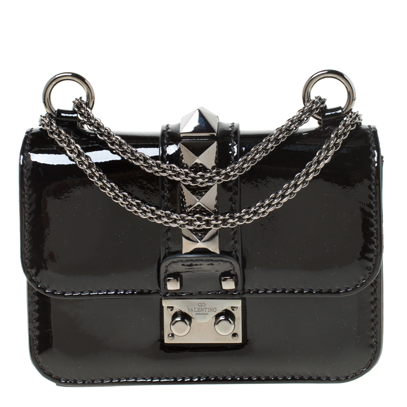 Valentino Black Patent Leather Rockstud Mini Glam Lock Shoulder Valentino Black Patent Leather Rockstud