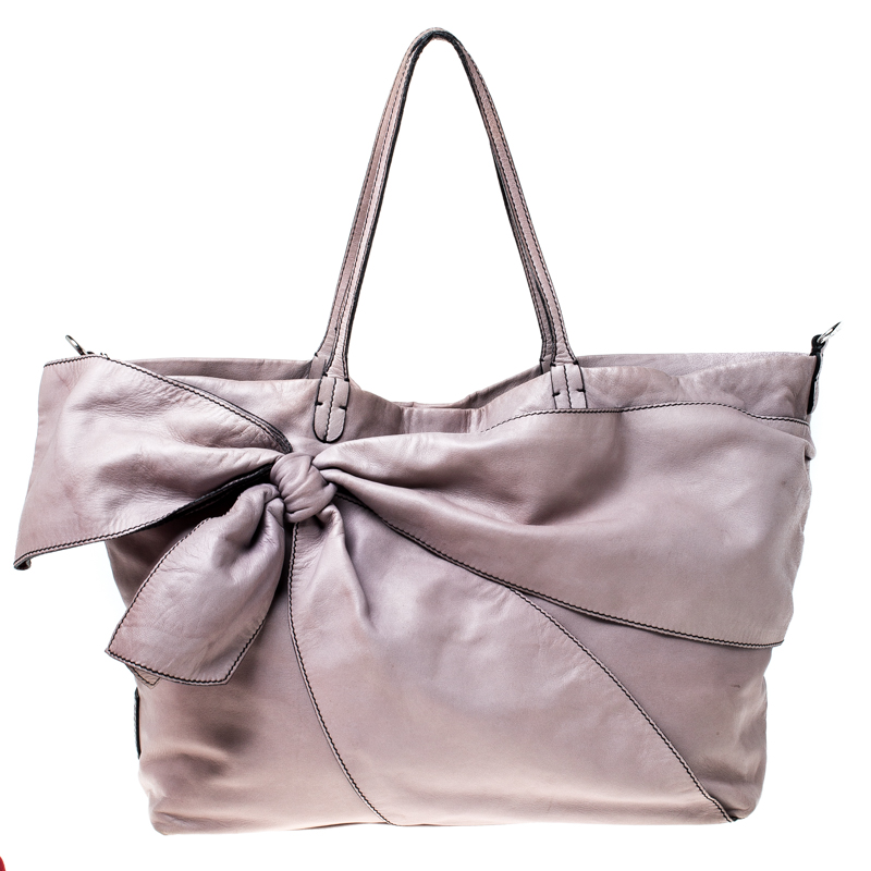 Pre Owned Valentino Lilac Leather Bow Shopper Tote