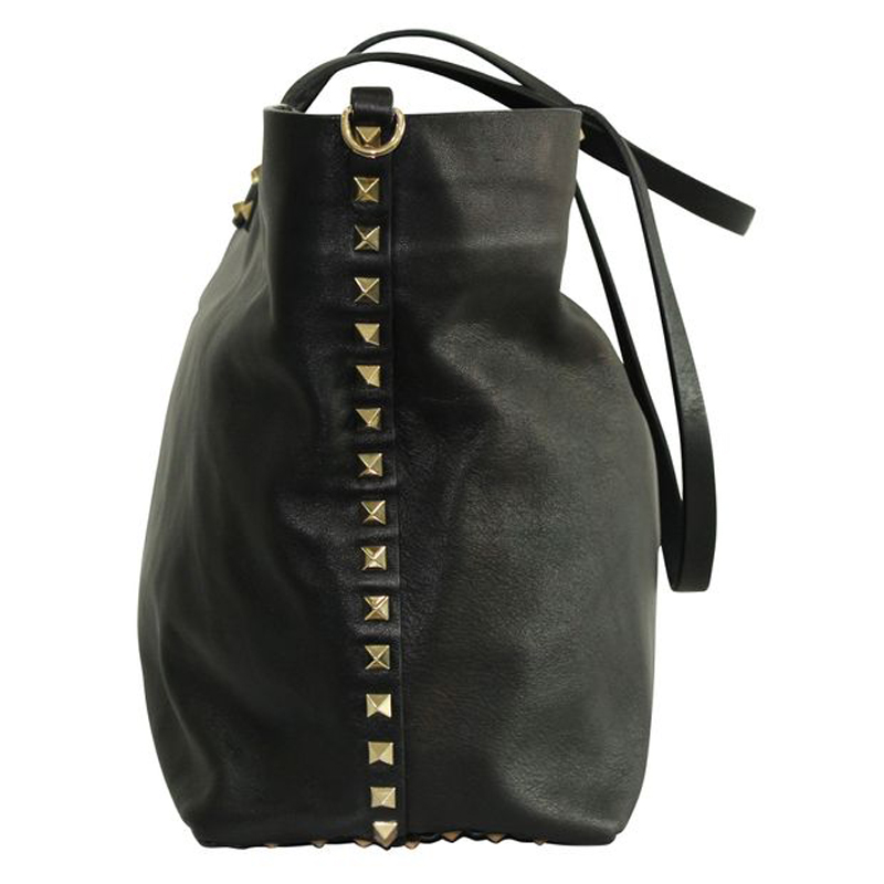 

Valentino Black Leather Rockstud Shopper Tote Bag